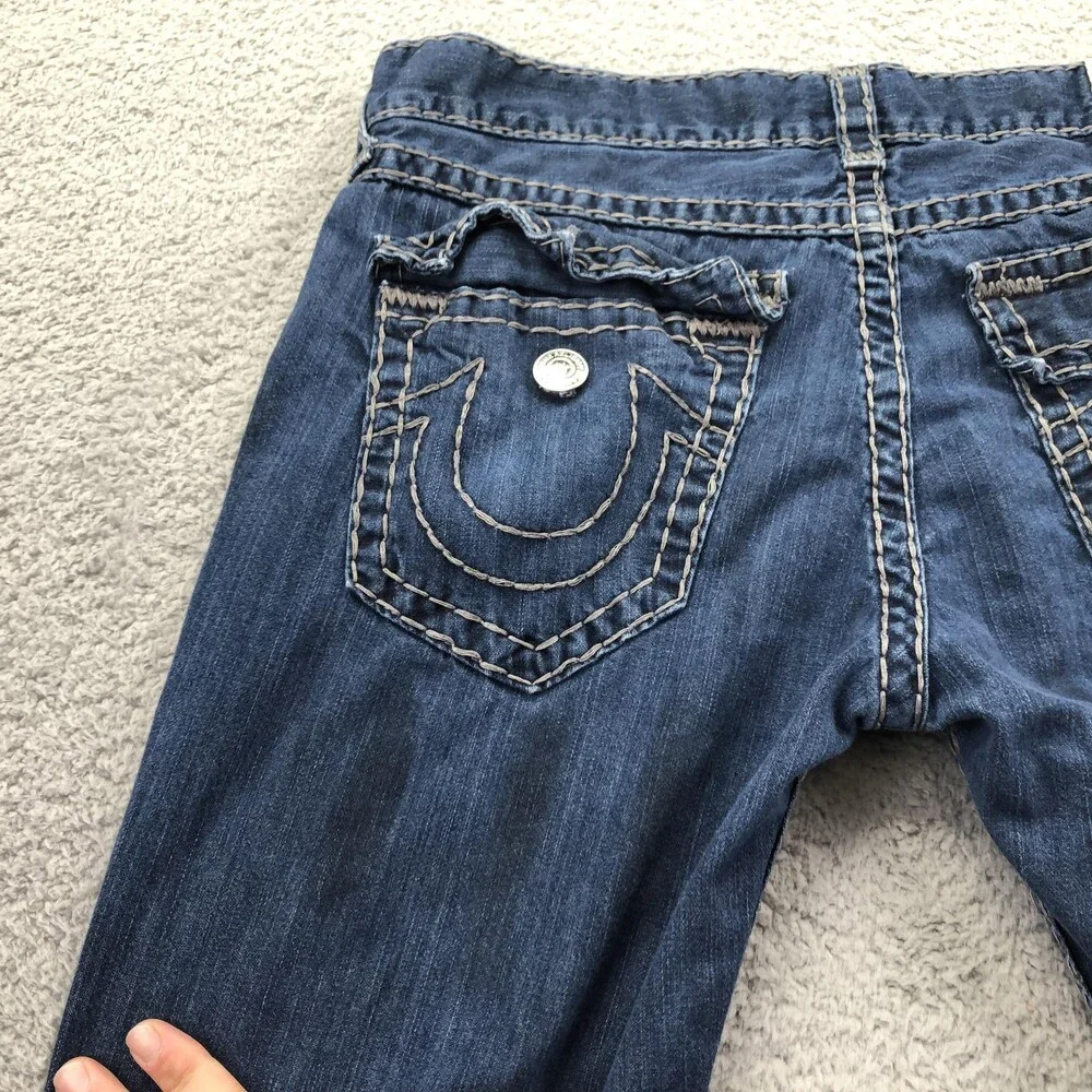 True Religion Jeans Mens 36x32 Blue Medium Wash Slim Skinny Flap Denim Pants